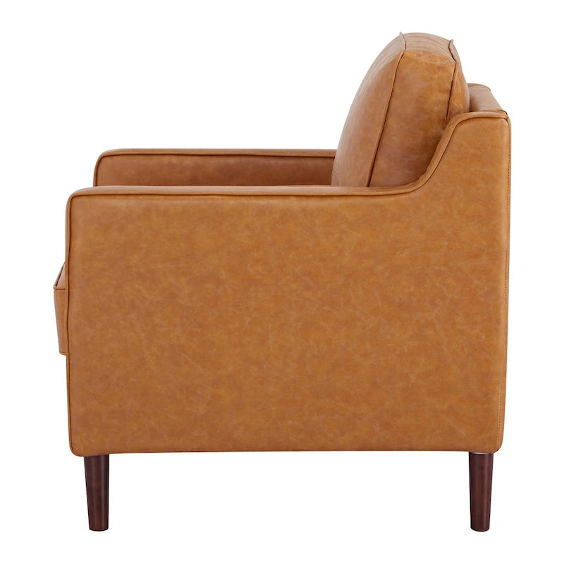 Modern Accent Chair, Faux Linen / Vegan Leather Armchair