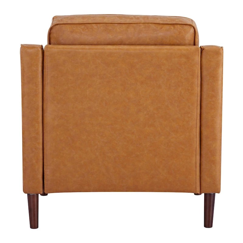 Modern Accent Chair, Faux Linen / Vegan Leather Armchair