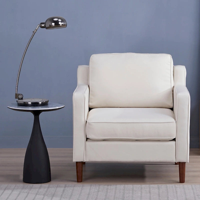 Modern Accent Chair, Faux Linen / Vegan Leather Armchair