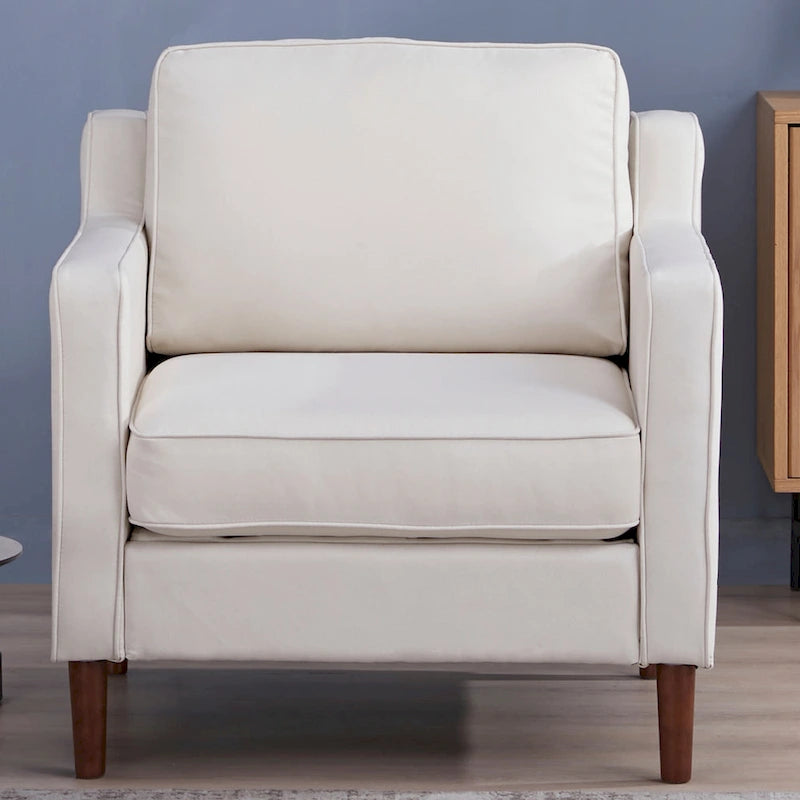 Modern Accent Chair, Faux Linen / Vegan Leather Armchair