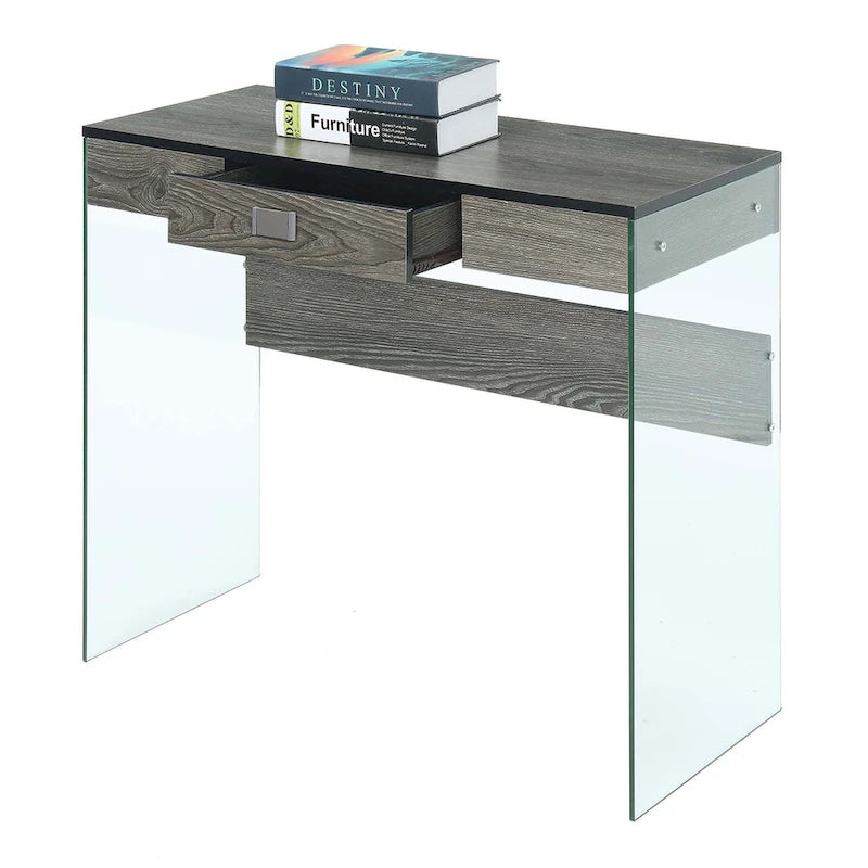 36-Inch Glass Top Computer Desk with 1 Drawer for Home Office & Study