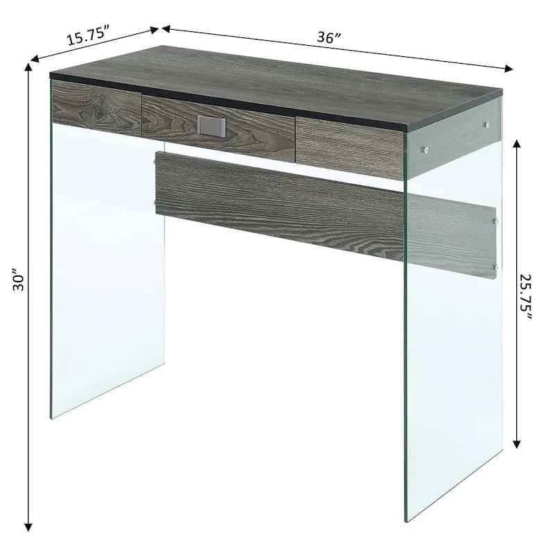 36-Inch Glass Top Computer Desk with 1 Drawer for Home Office & Study