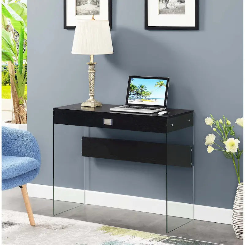 36-Inch Glass Top Computer Desk with 1 Drawer for Home Office & Study