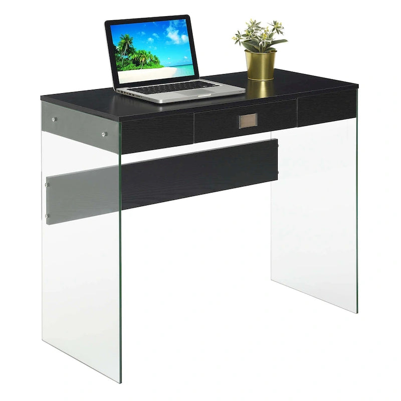 36-Inch Glass Top Computer Desk with 1 Drawer for Home Office & Study