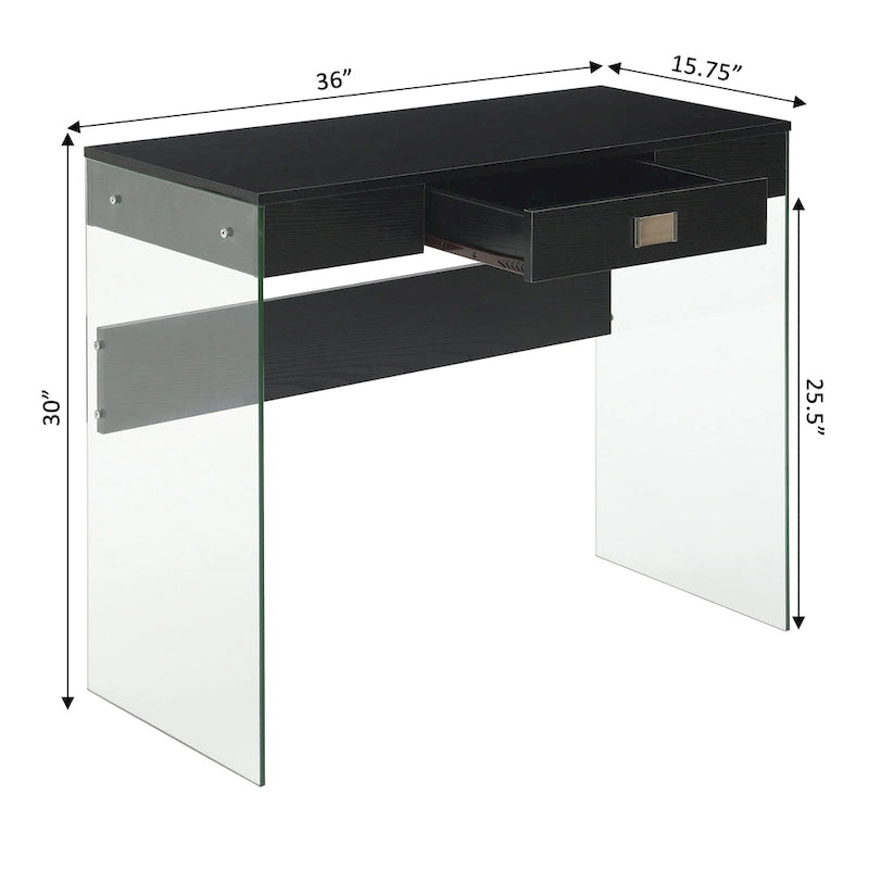 36-Inch Glass Top Computer Desk with 1 Drawer for Home Office & Study