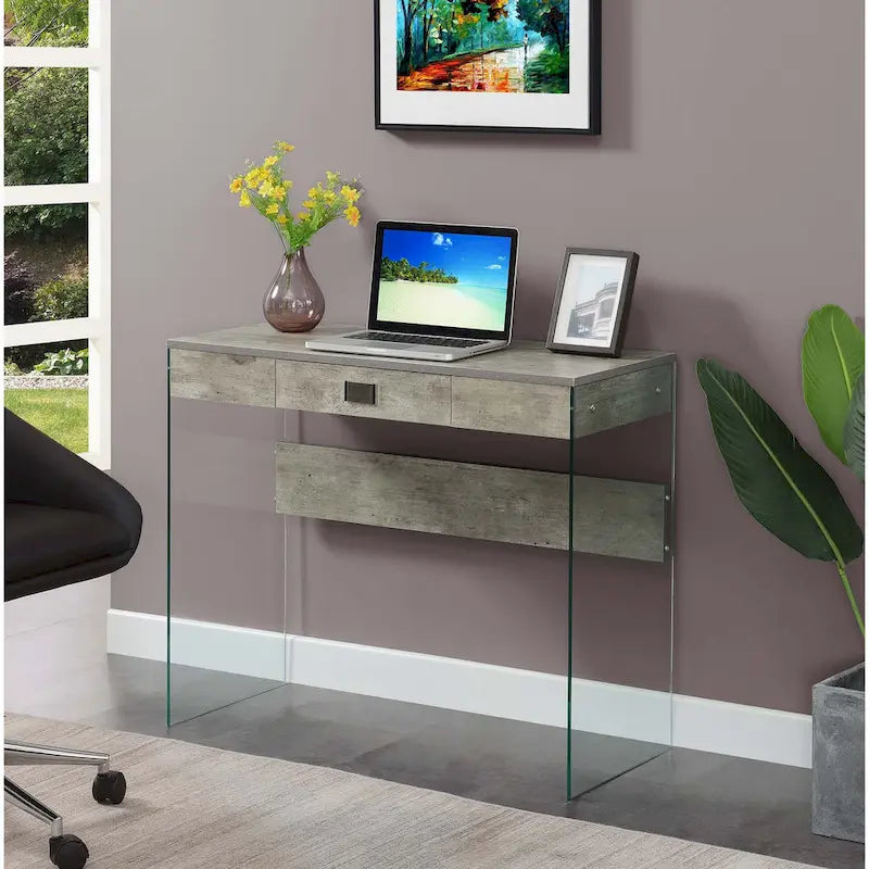 36-Inch Glass Top Computer Desk with 1 Drawer for Home Office & Study