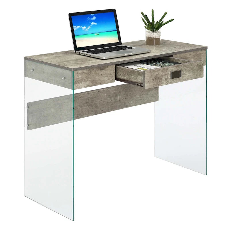 36-Inch Glass Top Computer Desk with 1 Drawer for Home Office & Study