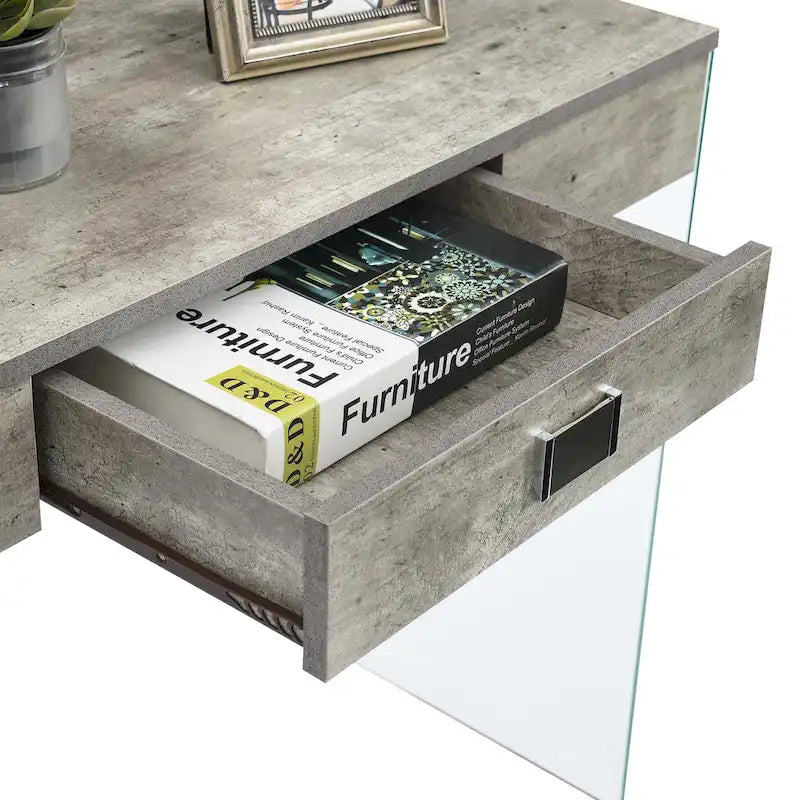 36-Inch Glass Top Computer Desk with 1 Drawer for Home Office & Study