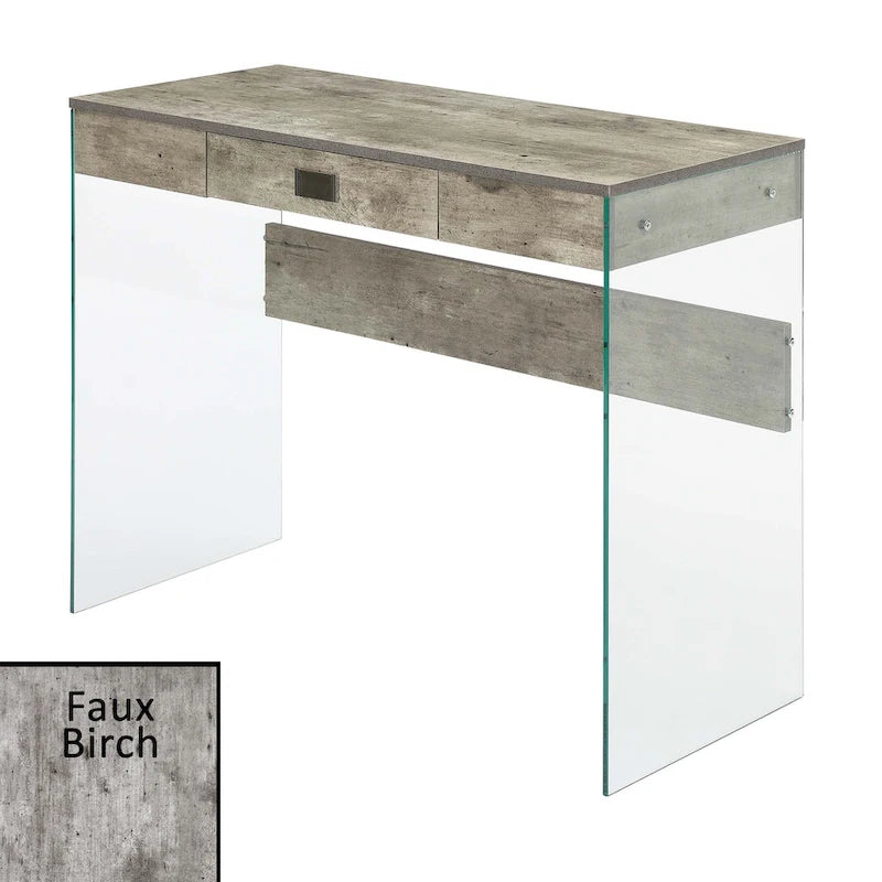 36-Inch Glass Top Computer Desk with 1 Drawer for Home Office & Study