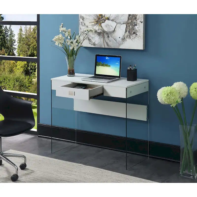 36-Inch Glass Top Computer Desk with 1 Drawer for Home Office & Study