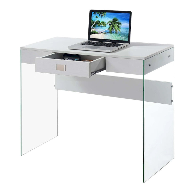 36-Inch Glass Top Computer Desk with 1 Drawer for Home Office & Study
