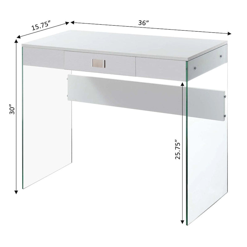 36-Inch Glass Top Computer Desk with 1 Drawer for Home Office & Study