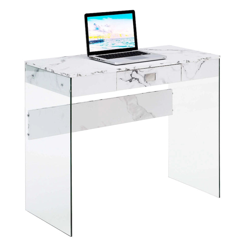 36-Inch Glass Top Computer Desk with 1 Drawer for Home Office & Study