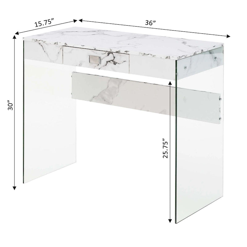 36-Inch Glass Top Computer Desk with 1 Drawer for Home Office & Study