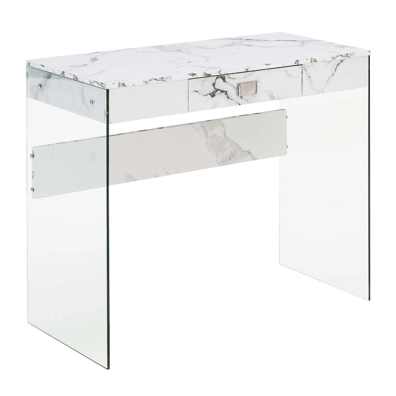 36-Inch Glass Top Computer Desk with 1 Drawer for Home Office & Study