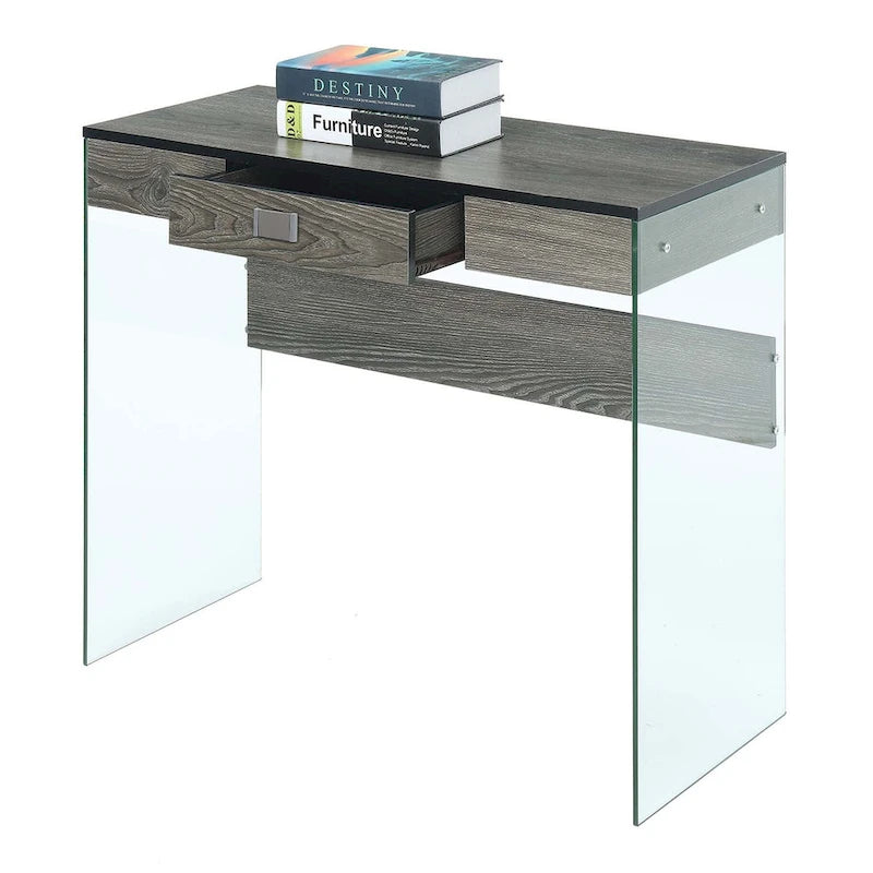 36-Inch Glass Top Computer Desk with 1 Drawer for Home Office & Study