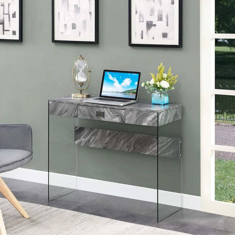 36-Inch Glass Top Computer Desk with 1 Drawer for Home Office & Study