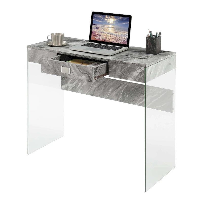 36-Inch Glass Top Computer Desk with 1 Drawer for Home Office & Study