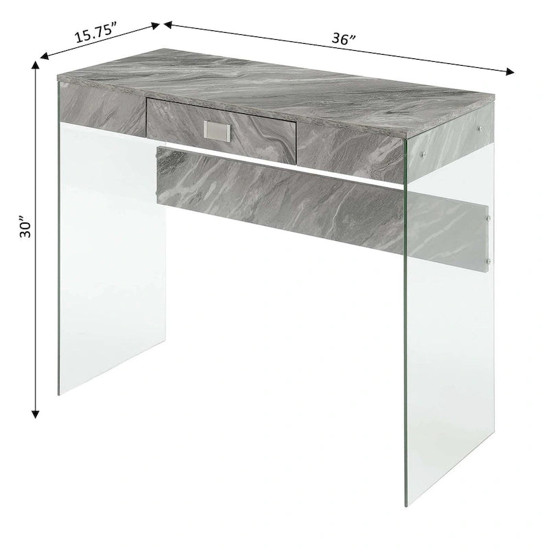 36-Inch Glass Top Computer Desk with 1 Drawer for Home Office & Study