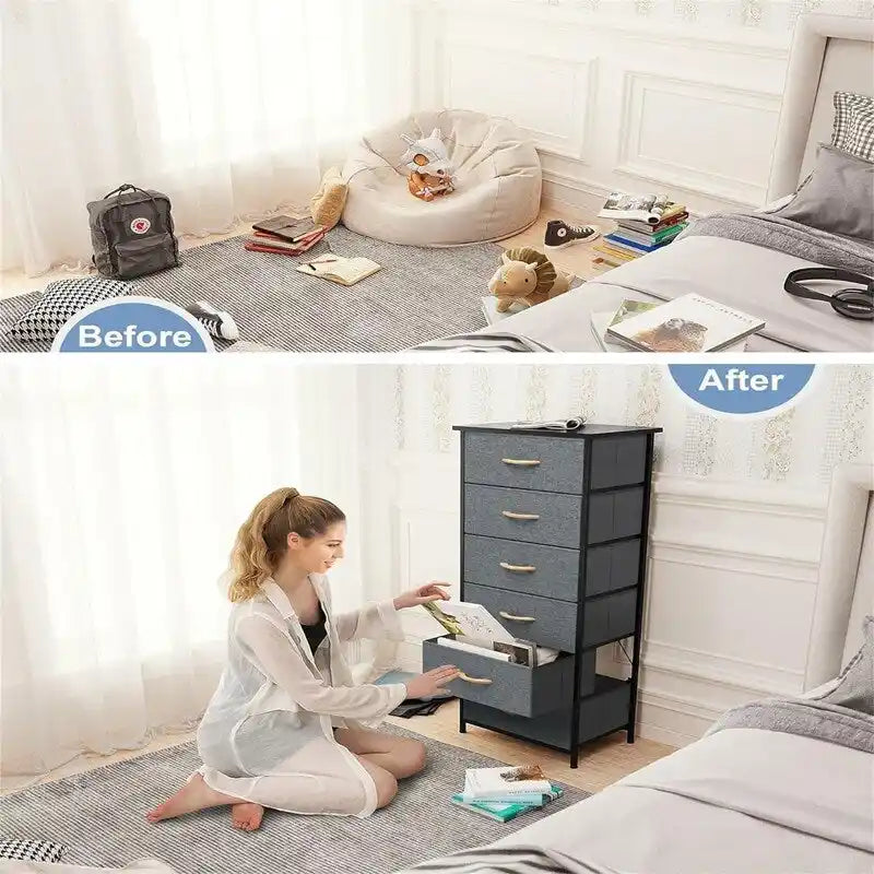 6-Drawer Vertical Dresser Storage Tower with Wide Chest for Bedroom & Closet