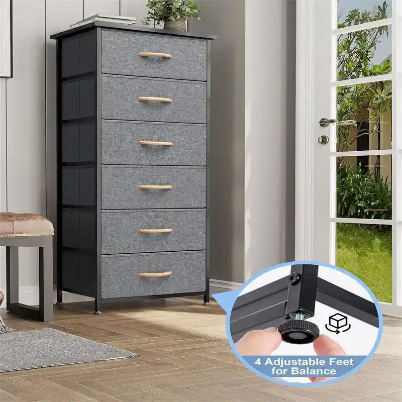 Cassettiera verticale a 6 cassetti con ampio mobile contenitore per camera da letto e cabina armadio