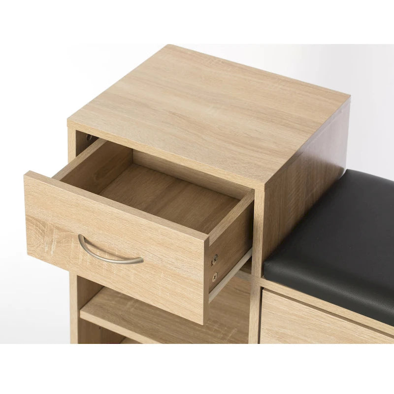 Schuhaufbewahrungsbank aus Holz für den Eingangsbereich mit Sitzkissen