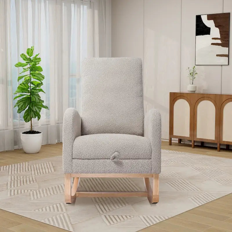 Solid Wood Rocking Chair with Curved Base for Living Room & Nursery