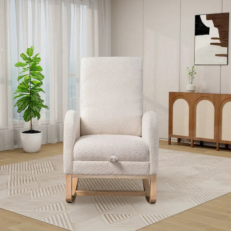 Solid Wood Rocking Chair with Curved Base for Living Room & Nursery