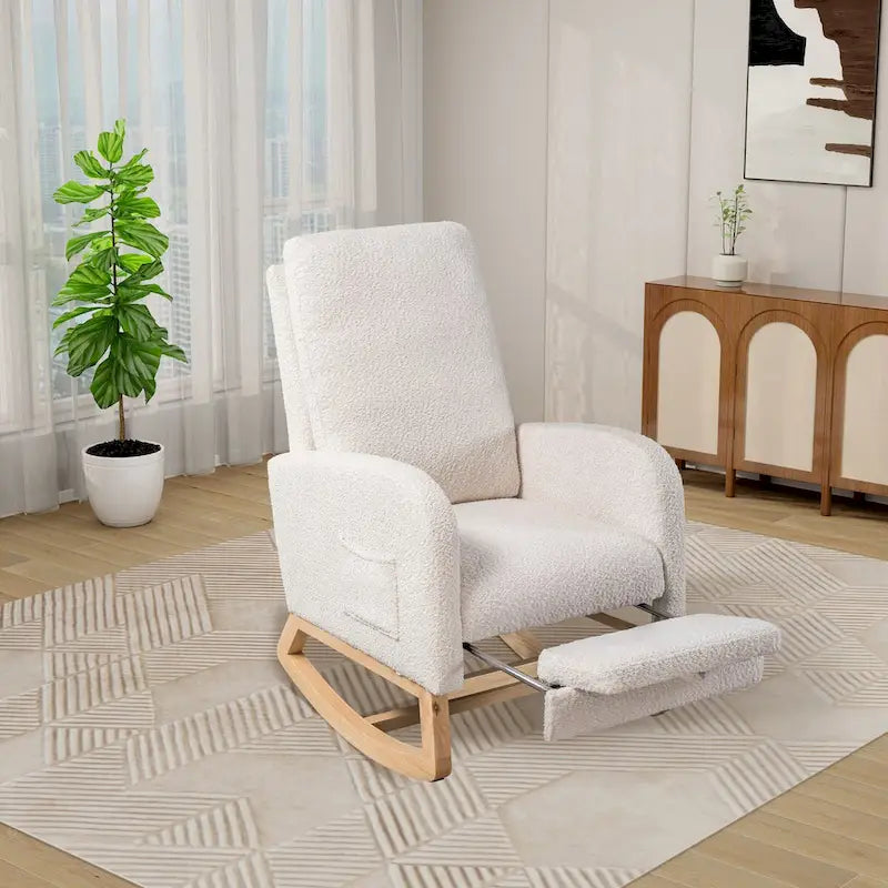 Solid Wood Rocking Chair with Curved Base for Living Room & Nursery