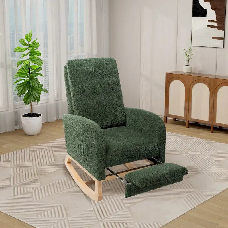 Solid Wood Rocking Chair with Curved Base for Living Room & Nursery