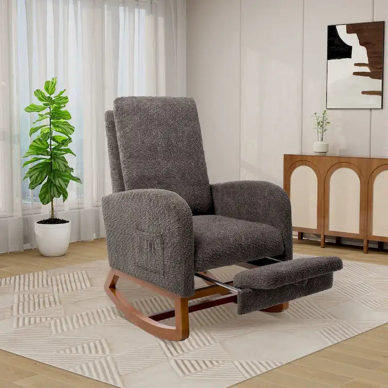 Solid Wood Rocking Chair with Curved Base for Living Room & Nursery
