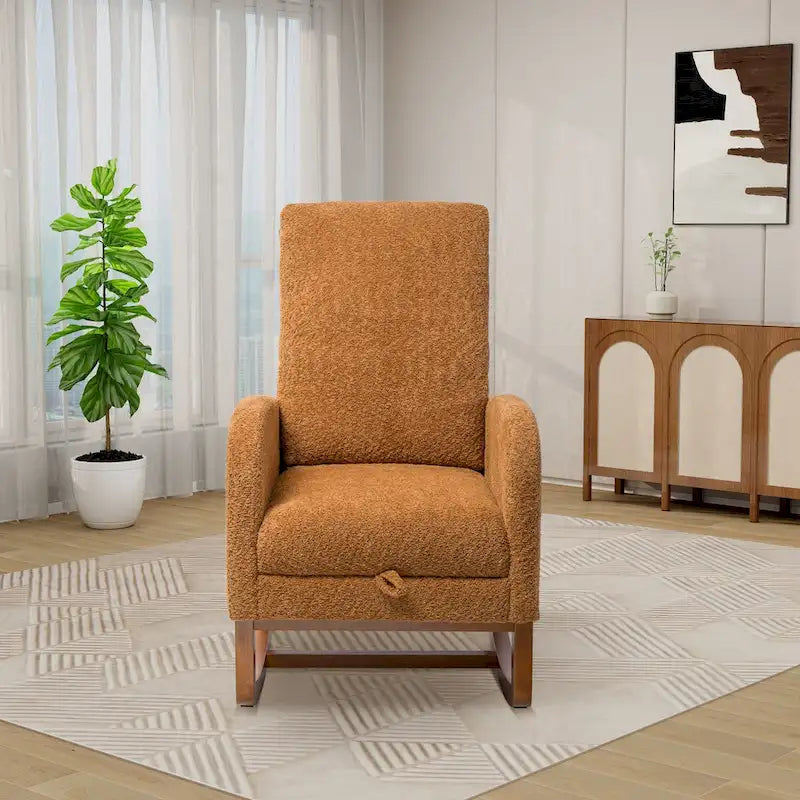 Solid Wood Rocking Chair with Curved Base for Living Room & Nursery