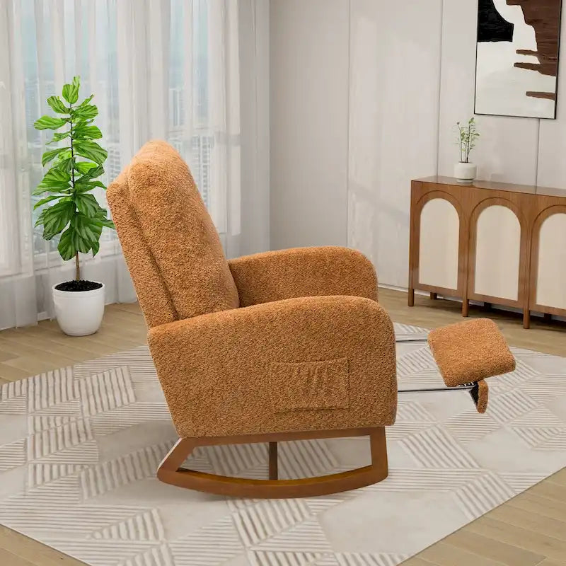 Solid Wood Rocking Chair with Curved Base for Living Room & Nursery