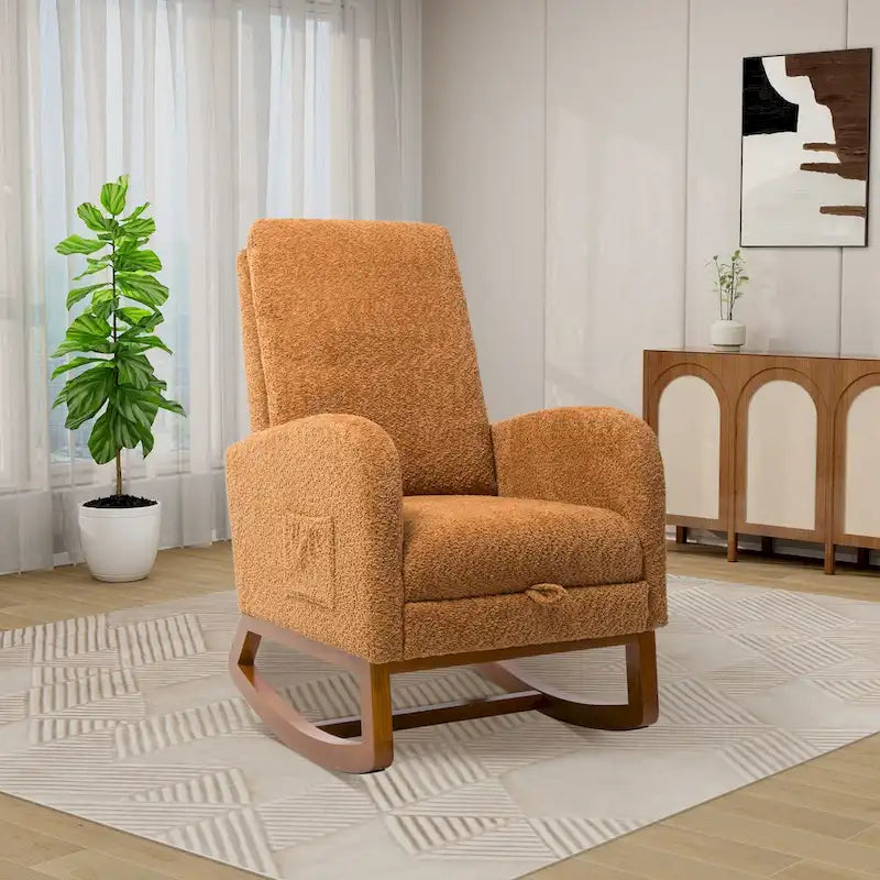 Solid Wood Rocking Chair with Curved Base for Living Room & Nursery