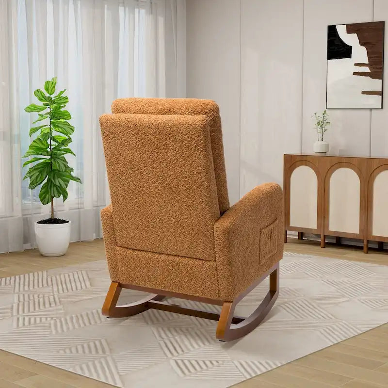 Solid Wood Rocking Chair with Curved Base for Living Room & Nursery