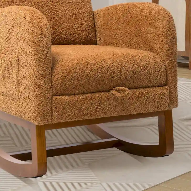 Solid Wood Rocking Chair with Curved Base for Living Room & Nursery