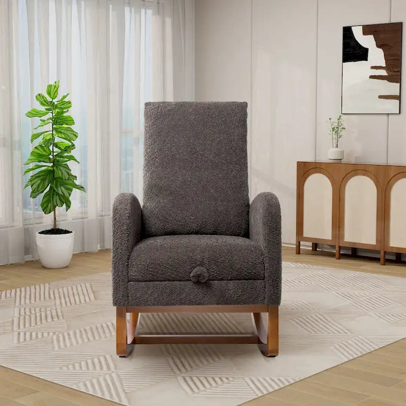 Solid Wood Rocking Chair with Curved Base for Living Room & Nursery