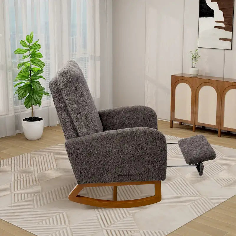 Solid Wood Rocking Chair with Curved Base for Living Room & Nursery