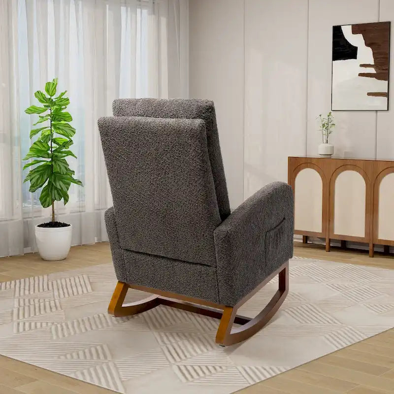 Solid Wood Rocking Chair with Curved Base for Living Room & Nursery