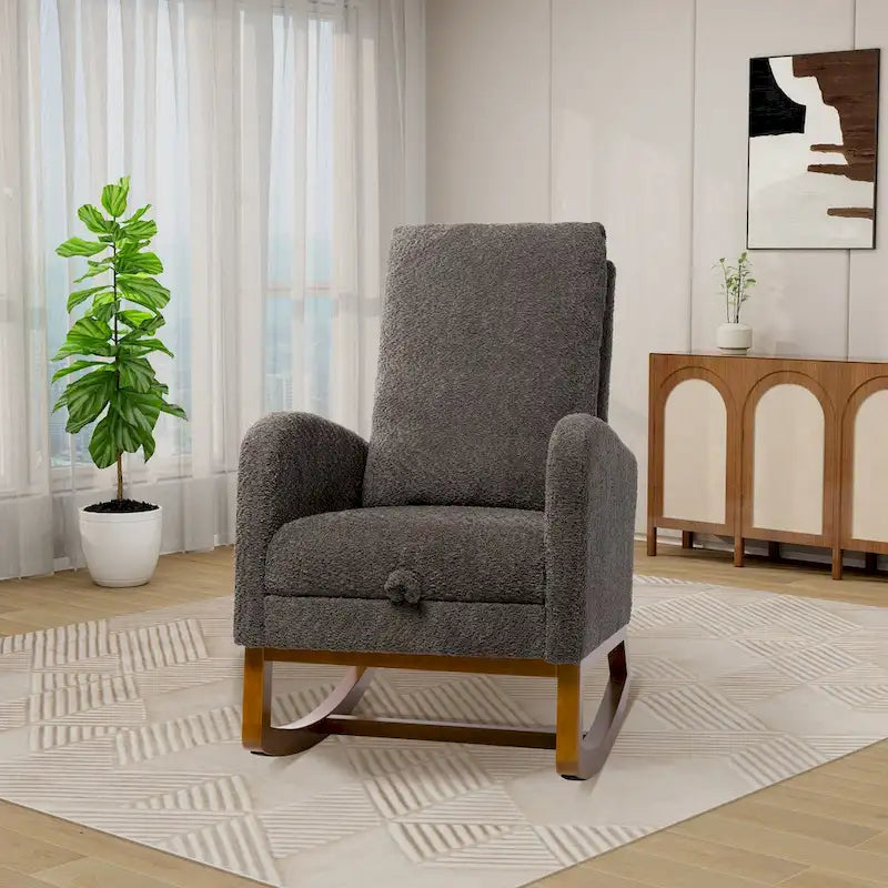 Solid Wood Rocking Chair with Curved Base for Living Room & Nursery