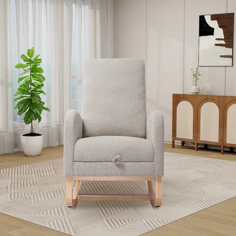 Solid Wood Rocking Chair with Curved Base for Living Room & Nursery