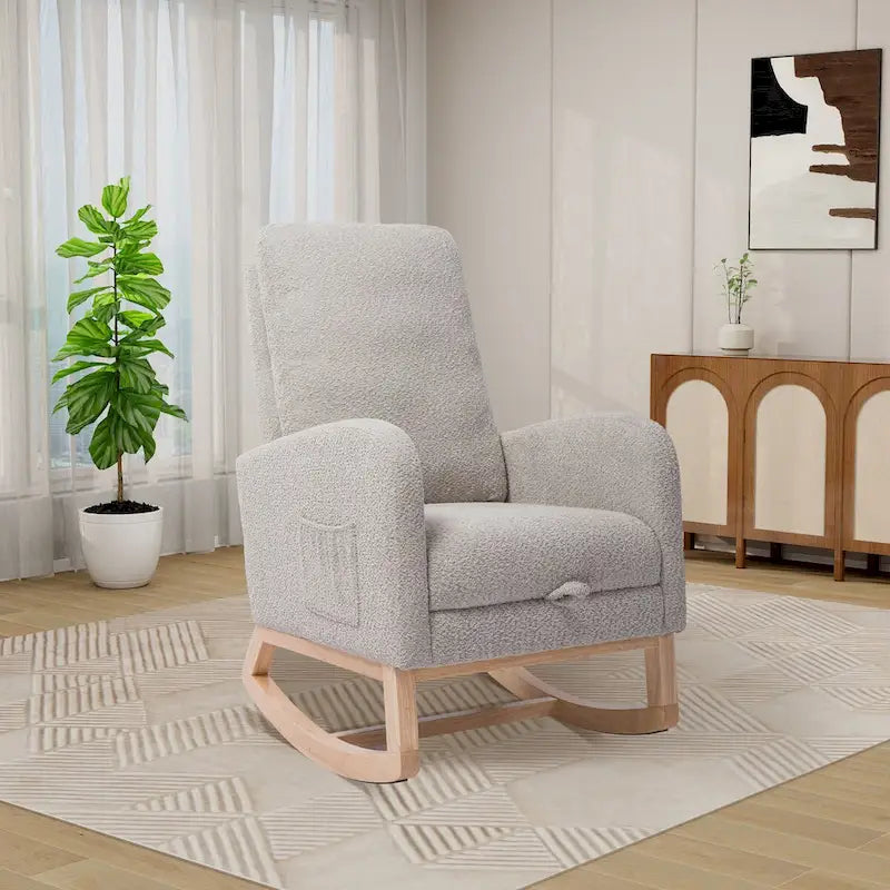 Solid Wood Rocking Chair with Curved Base for Living Room & Nursery