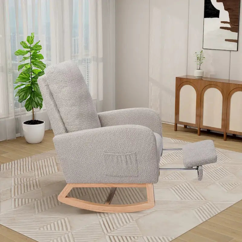 Solid Wood Rocking Chair with Curved Base for Living Room & Nursery