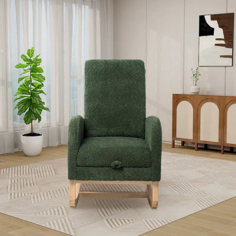 Solid Wood Rocking Chair with Curved Base for Living Room & Nursery