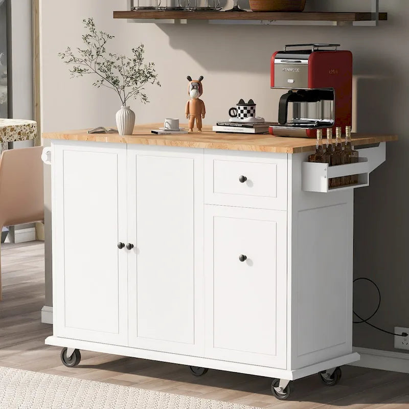 53.9 Width Rolling Kitchen Cart on Wheels with Internal Storage Rack - N/A
