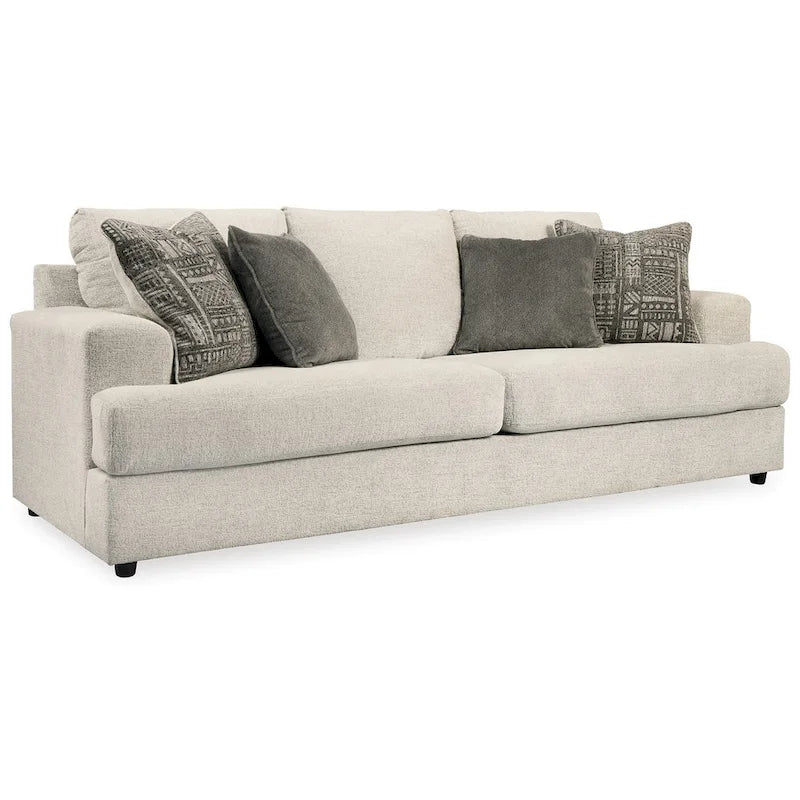 96-Zoll-Sofa mit 4 Jacquardkissen, weiches beigefarbenes Chenille-Polyester