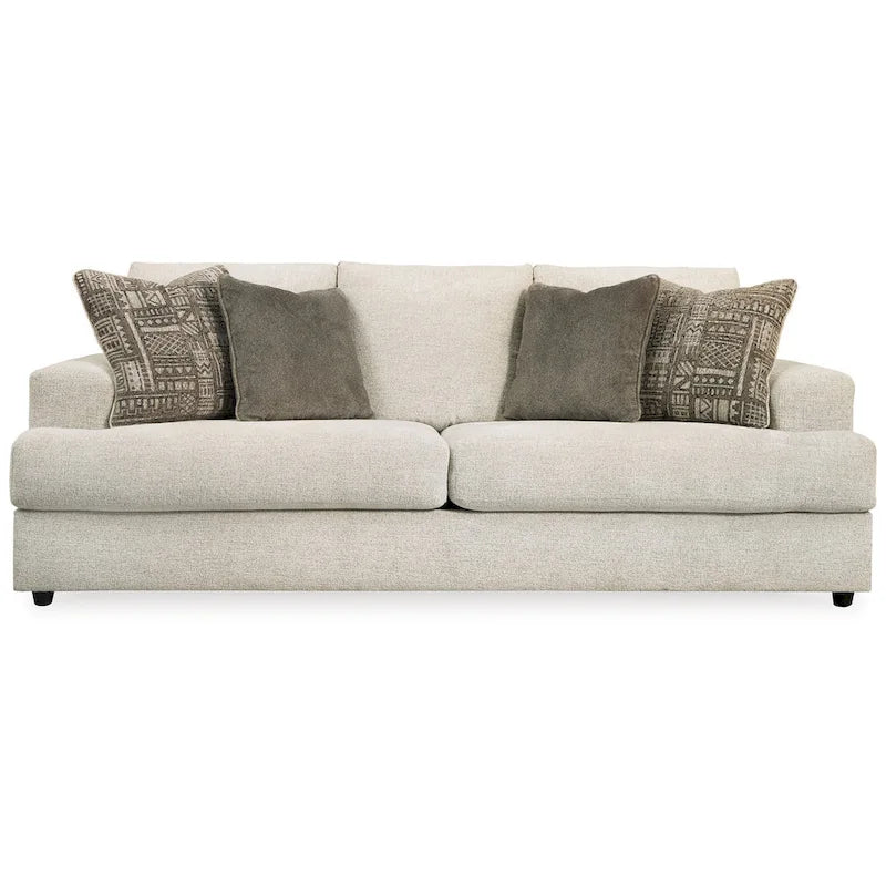 96-Zoll-Sofa mit 4 Jacquardkissen, weiches beigefarbenes Chenille-Polyester