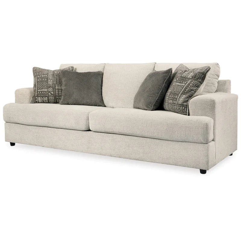96-Zoll-Sofa mit 4 Jacquardkissen, weiches beigefarbenes Chenille-Polyester