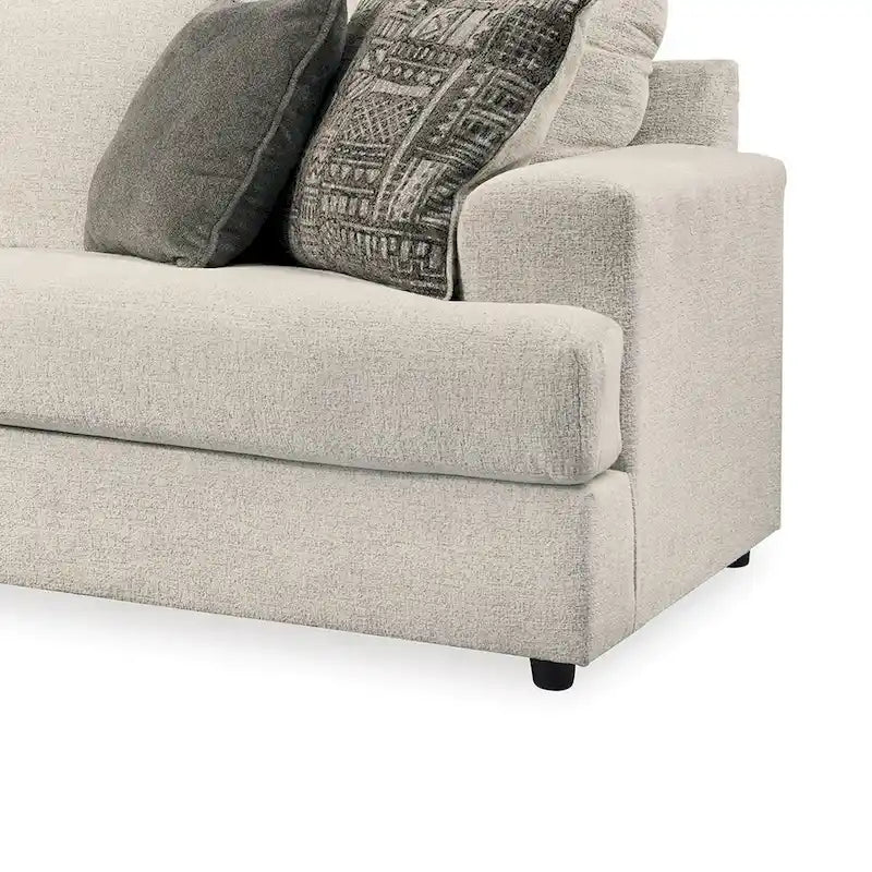 96-Zoll-Sofa mit 4 Jacquardkissen, weiches beigefarbenes Chenille-Polyester