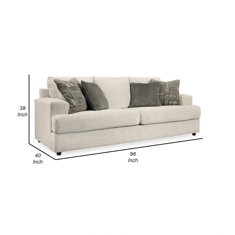 96-Zoll-Sofa mit 4 Jacquardkissen, weiches beigefarbenes Chenille-Polyester